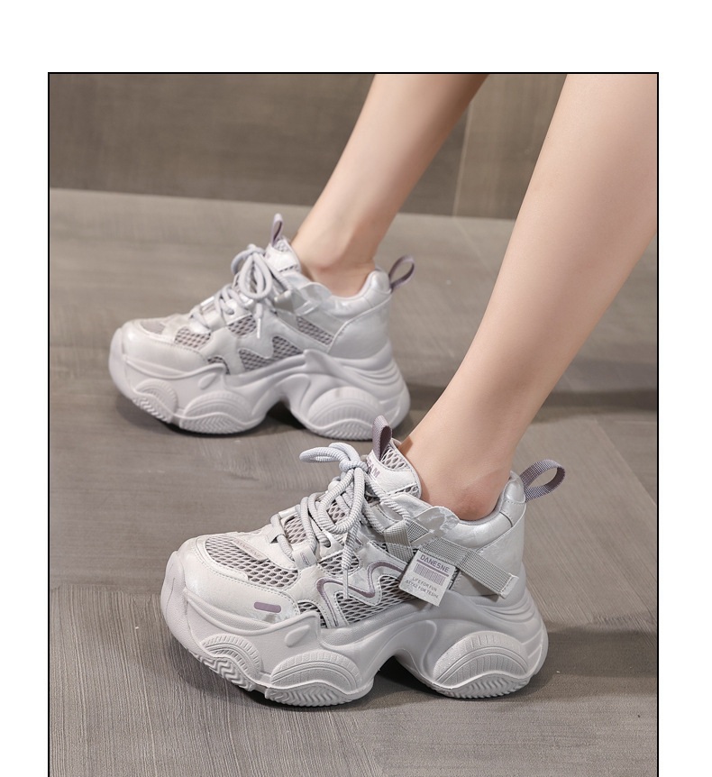Giày sneaker nữ đế dày tăng chiều cao lưới thoáng khí phong cách thể thao — màu be chi tiết 11