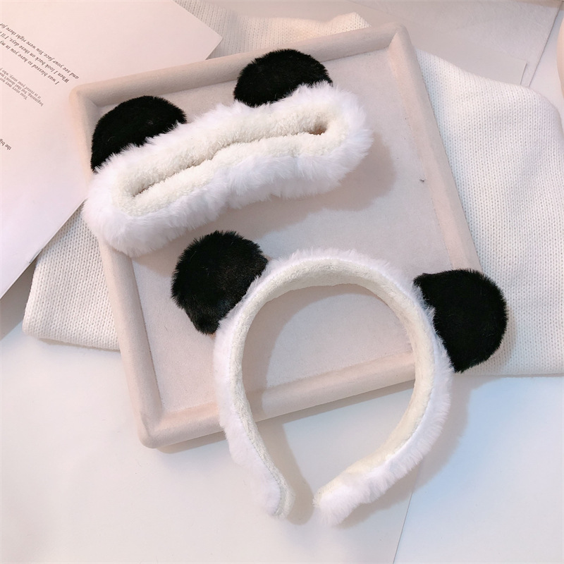 Linda banda para el cabello de panda, lavado de cara femenino, parte superior del cráneo alto, aplicación de máscara de otoño e invierno, diadema de felpa especial para lavar, tocado