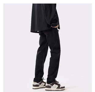 Pure Black Straight-Leg Jeans Men's Slim-Fit Small Foot Street American-Style vibe Pants ins High Street Trendy Casual Pants