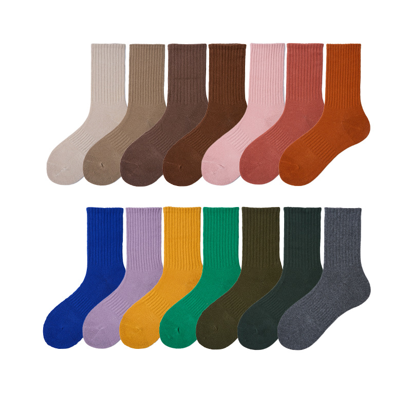 Plusox calcetines marrones calcetines de media pantorrilla de mujer Primavera, Otoño e Invierno calcetines japoneses retro hilo grueso pila ins moda