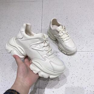 Women's Genuine Leather Dad Sneakers Versatile Thick-Soled Casual Shoes 2025 New Trendy Ins Super Popular Sports Shoes Korean Version Running Shoes