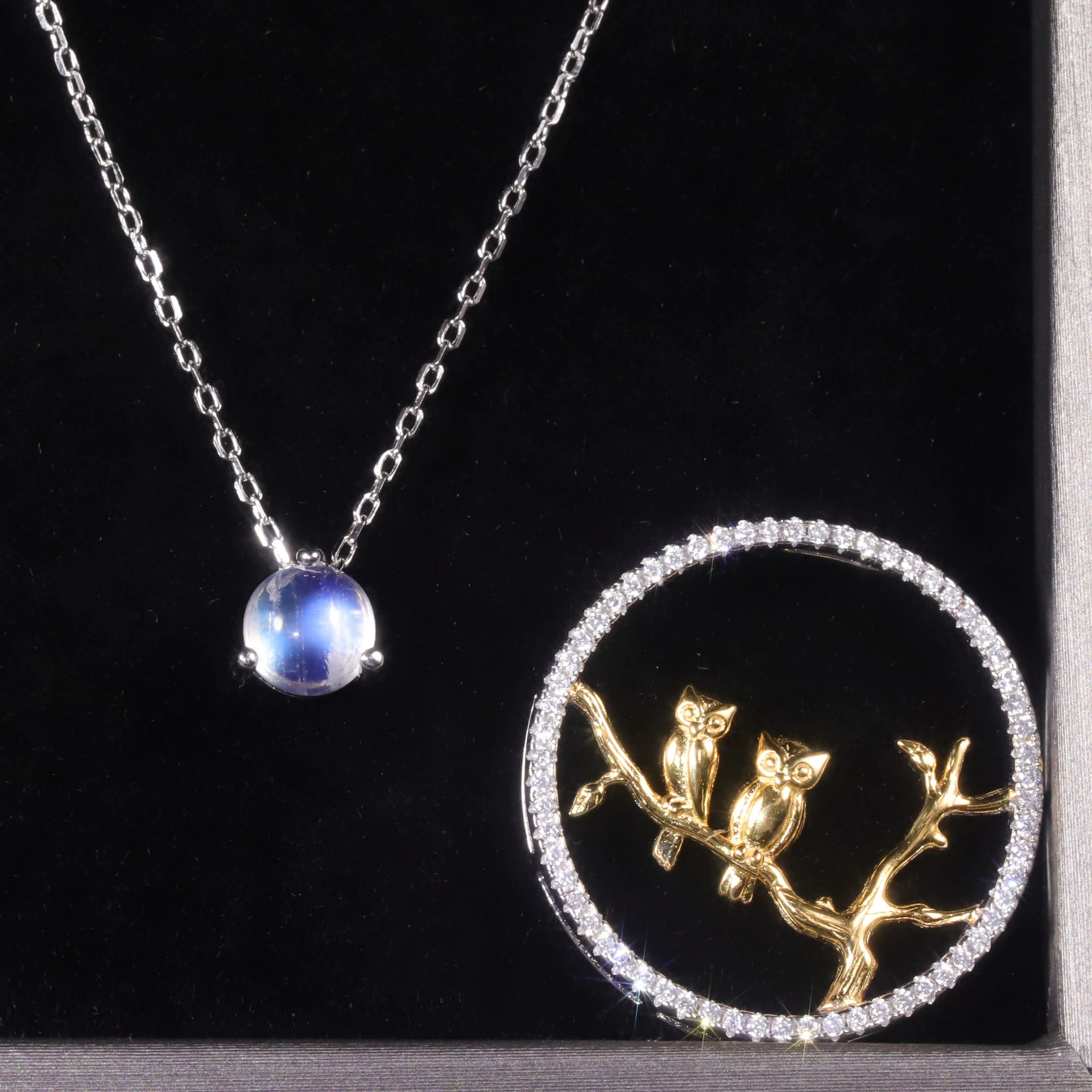 S925 стерлингового серебра инкрустированные натуральный кремовый синий лунный камень ожерелье подарок двойного назначения ниша дизайн драгоценный камень кулон