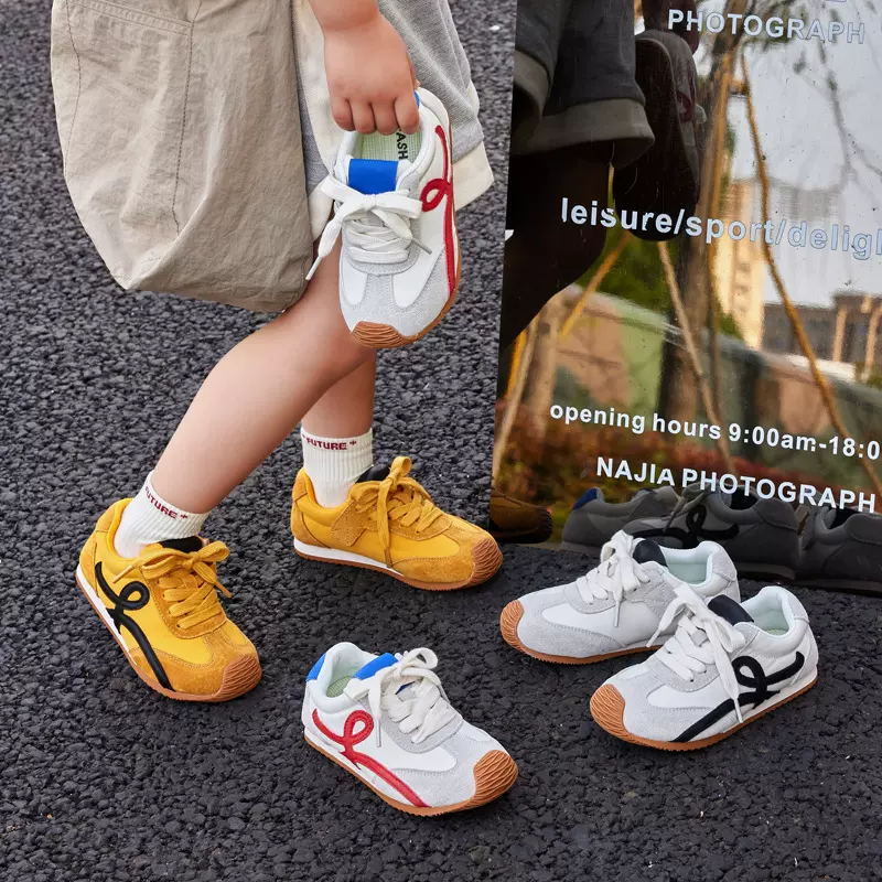 童鞋春秋季魔术贴男女童德训鞋复古阿甘鞋真皮透气潮流运动休闲鞋