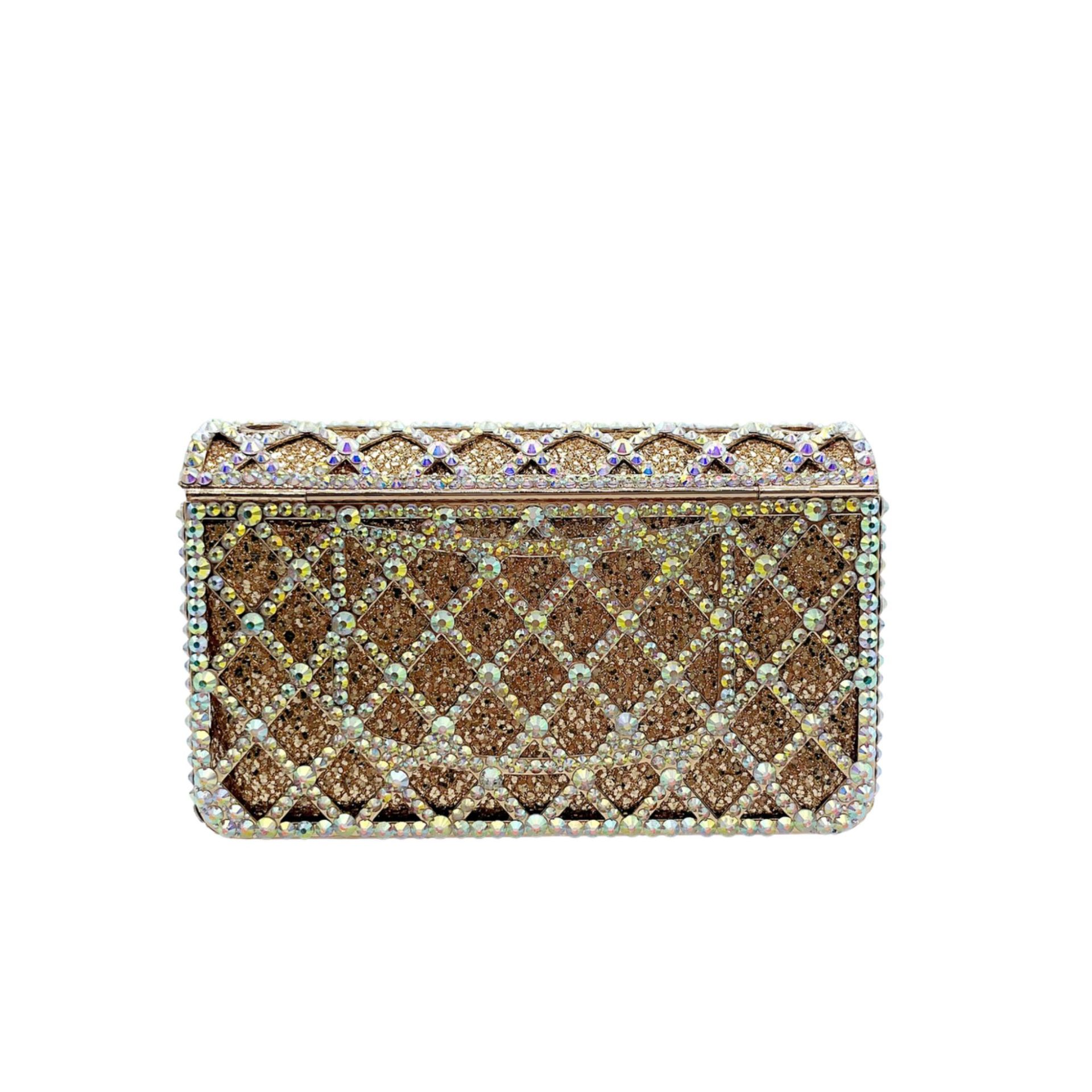 Túi clutch nữ đính đá rhinestone dạ tiệc kiểu Âu Mỹ, tay cầm và đeo vai — Vàng kim AB, Bạc AB, Màu xanh lam, Màu xanh lá chi tiết 5