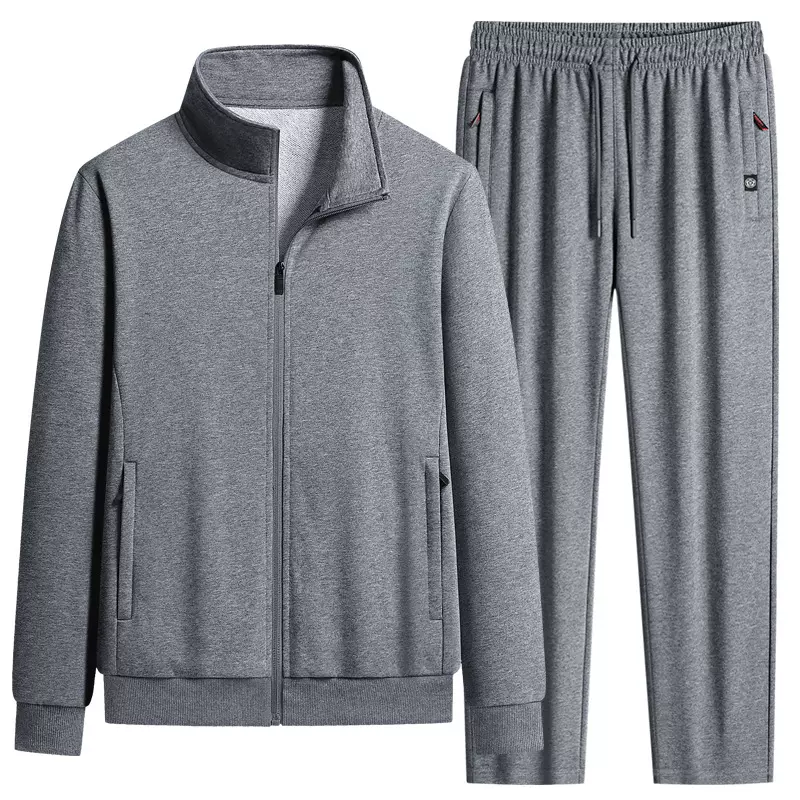 运动套装男士春秋季透气棉宽松加肥加大码休闲开衫卫裤两件套潮