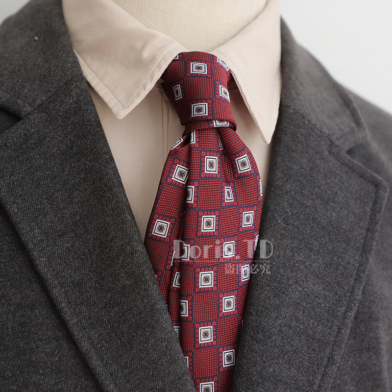 Fábrica al por mayor estilo coreano retro 8cm lujo ligero casual formal desgaste azul marino verde marrón patrón de los hombres traje empate