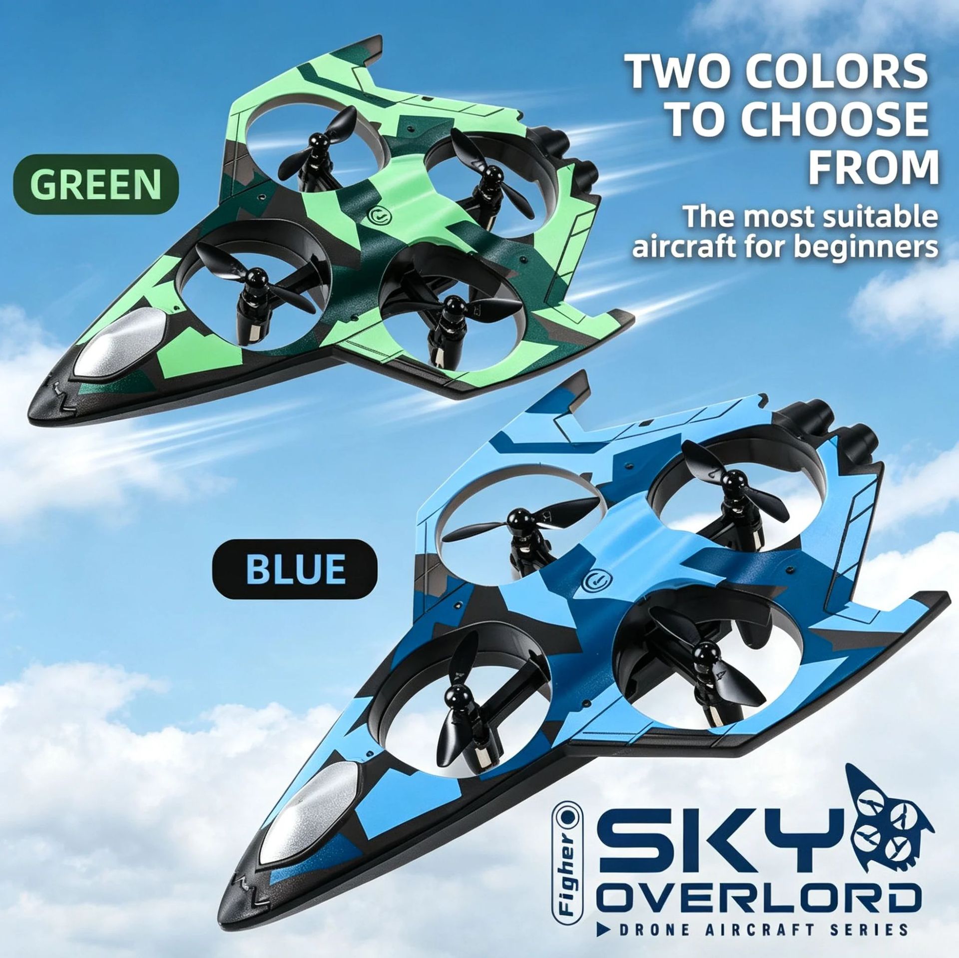New high-tech remote-controlled fighter drone, durable, with long battery life, four-rotor hovering capability, a toy airplane for boys and children