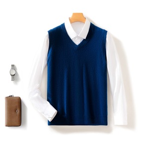 New Thickeneded 100% Pure Wool Casual Vest Men's V-Neck Cashmere Vest Versatile Knitted Sleeveless Vest