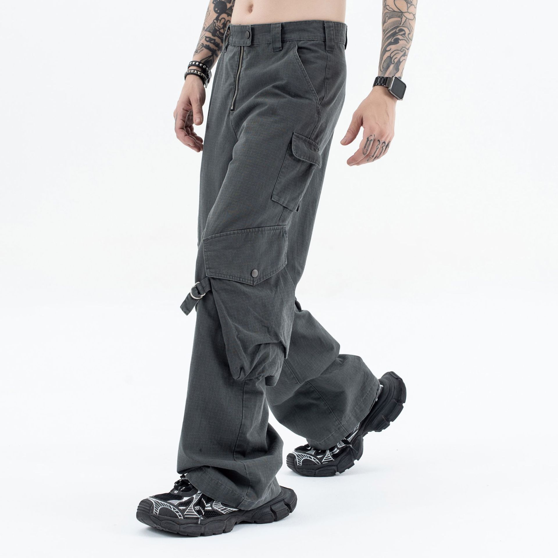 Miesten vaatteet Lanhai miesten syksy- ja talvivaatteet AC pestyt kuluneet taskulliset siteet housut löysät suorat rento retro työvaatteet leveälahkeiset housut miehille_voghion.com