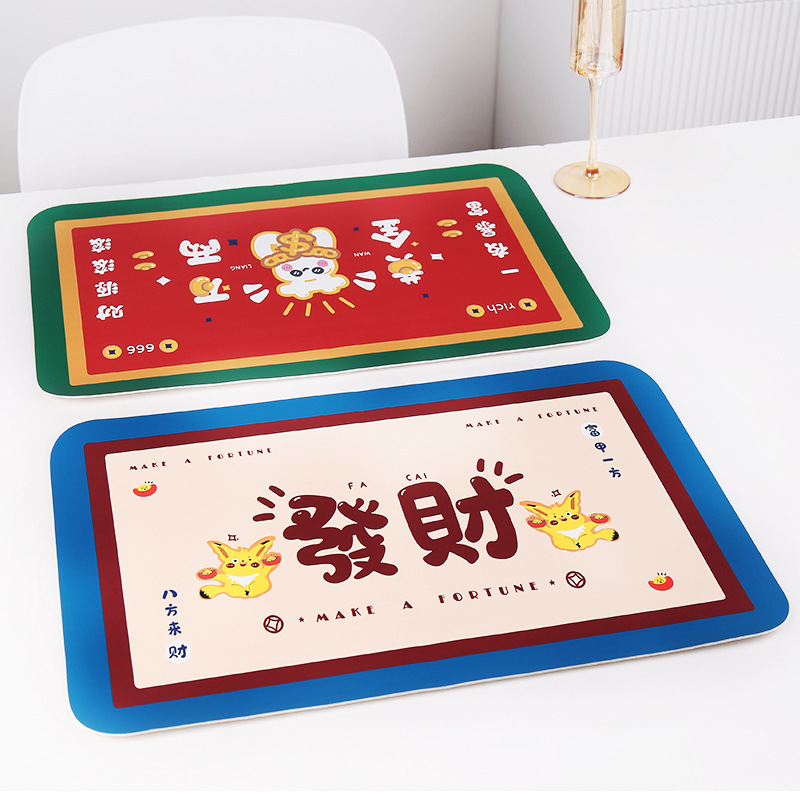 Año Nuevo estera de mesa rica estera de aislamiento térmico simple estera de mesa multifuncional resistente a altas temperaturas impermeable a prueba de agua estera de cocina a prueba de aceite