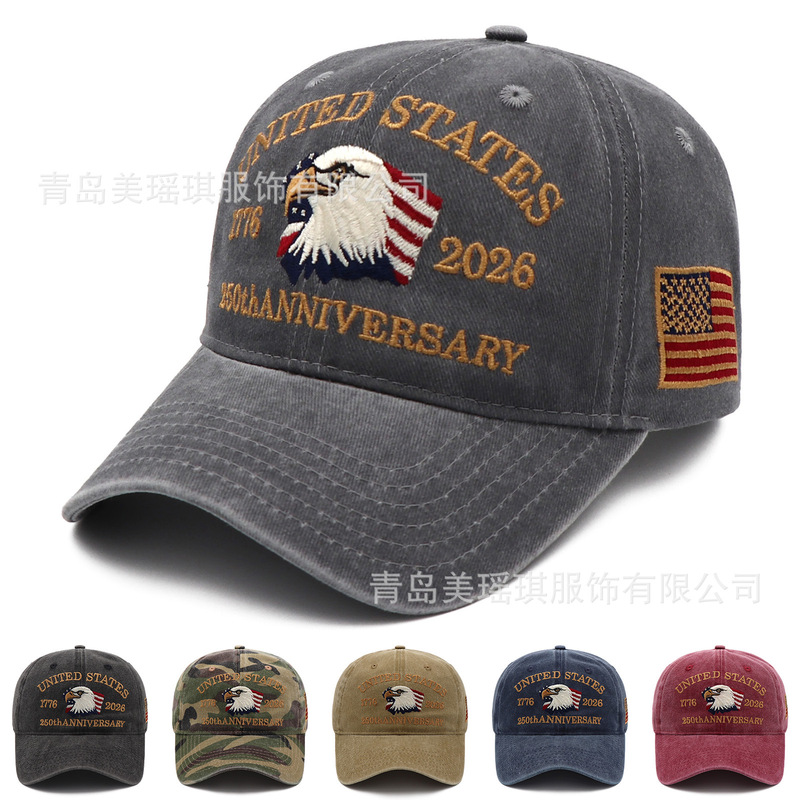 1776-2026 Eagle Head Flag 250Th Embroidered Washed Vintage Baseball Cap Outdoor Sun Hat Unisex