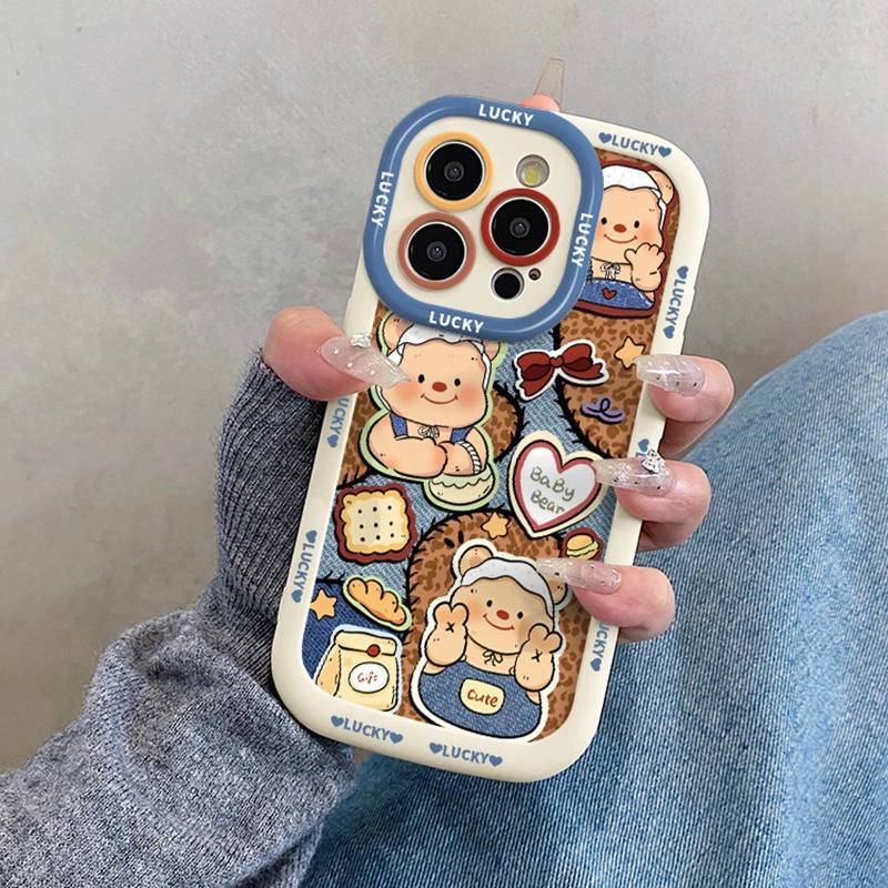 Яблоко, деним масло, совместимо с iPhone 17, чехол для телефона, милый мультяшный ремешок, с маленькими медведями, iPhone