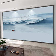 中式电视背景墙壁纸意境山水客厅影视墙壁画装饰茶室书房办公墙布