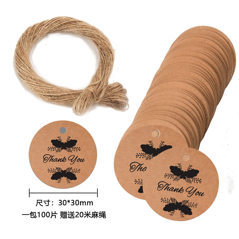亚马逊圆形牛皮纸THANK YOU感谢纸标签配麻绳批发