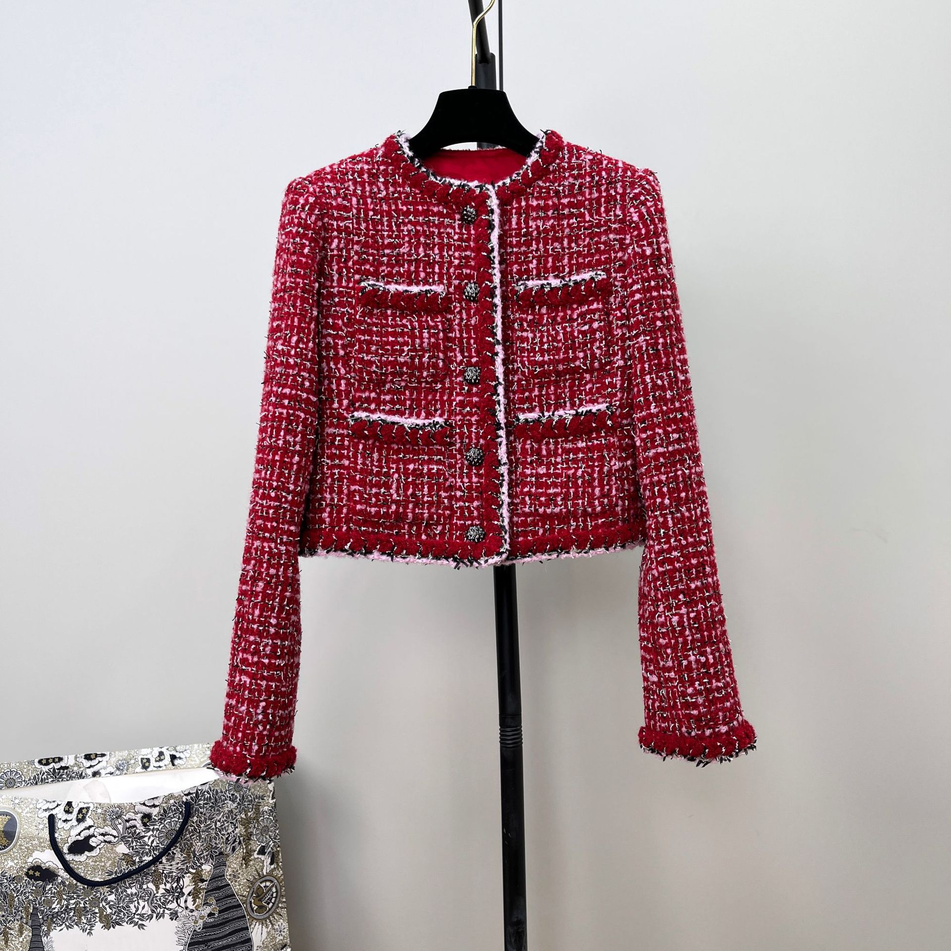 Tweed Style Wool Tweed Short Jacket Women's Handmade Workshop Series New Lady Style Handmade Webbing Short Top