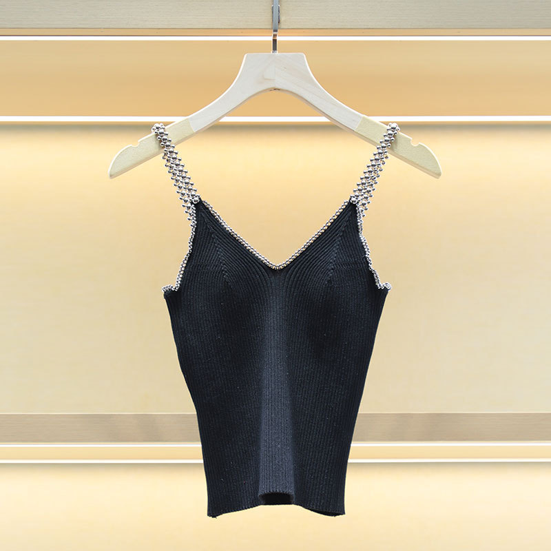 Mo Shu Wei Ya 2024 Autumn Elastic Shoulder Strap Chain Tube Top Rib Slim-Fit Vest Sling Knitted Top 80502