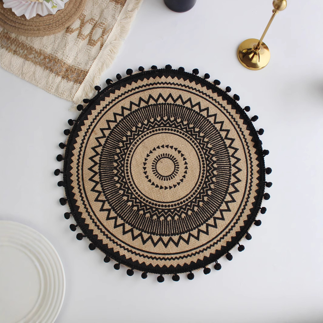 국경 간 황마 짠 식사 매트 인 스타일 노르딕 테이블 매트 코튼 및 린넨 식탁 절연 매트 촬영 소품 홈 장식