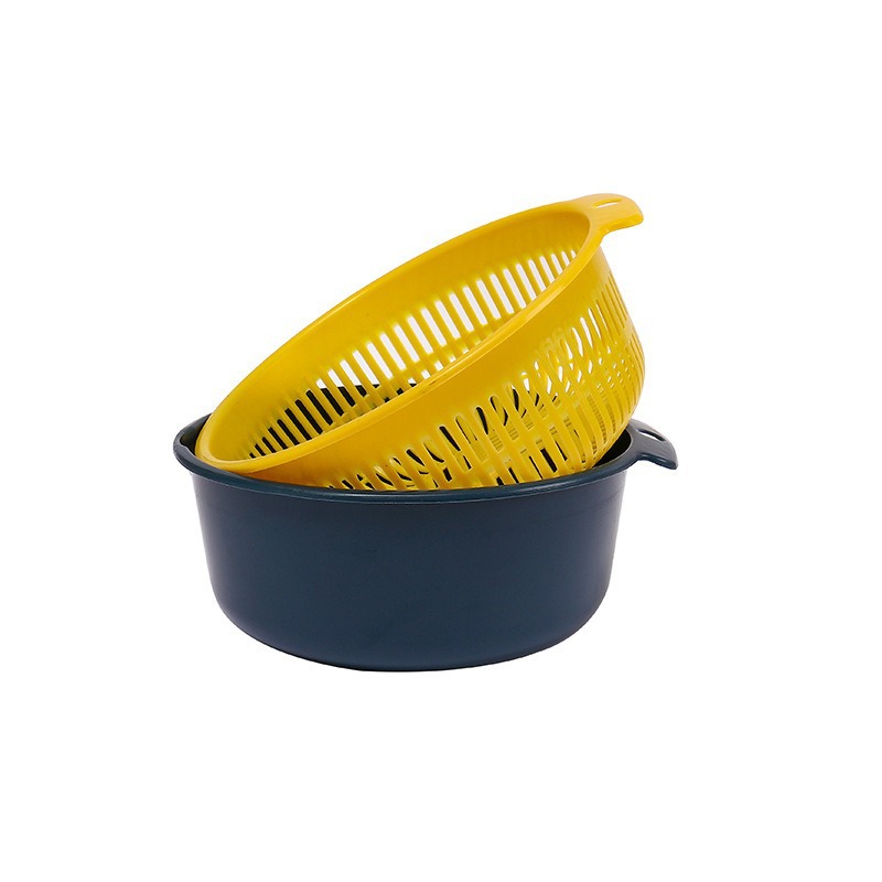 Nueva cesta de drenaje de doble capa de color de la cocina cesta de lavado de verduras de plástico hueco conjunto de drenaje de plástico multifuncional