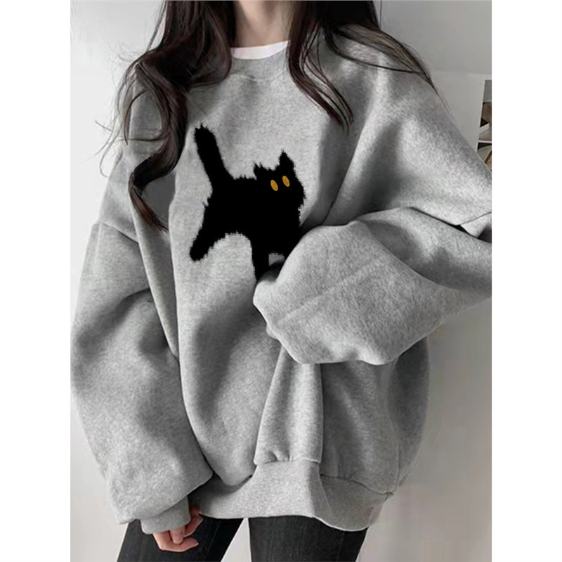 Gray Women's Sweatshirt 2025 New Autumn and Winter Velvet Thickeneded Korean Style Lazy Style Jacket Oversize Gray Women's Sweatshirt 2025 New Autumn and Winter Velvet Thickeneded Korean Style Lazy Style Jacket Oversize