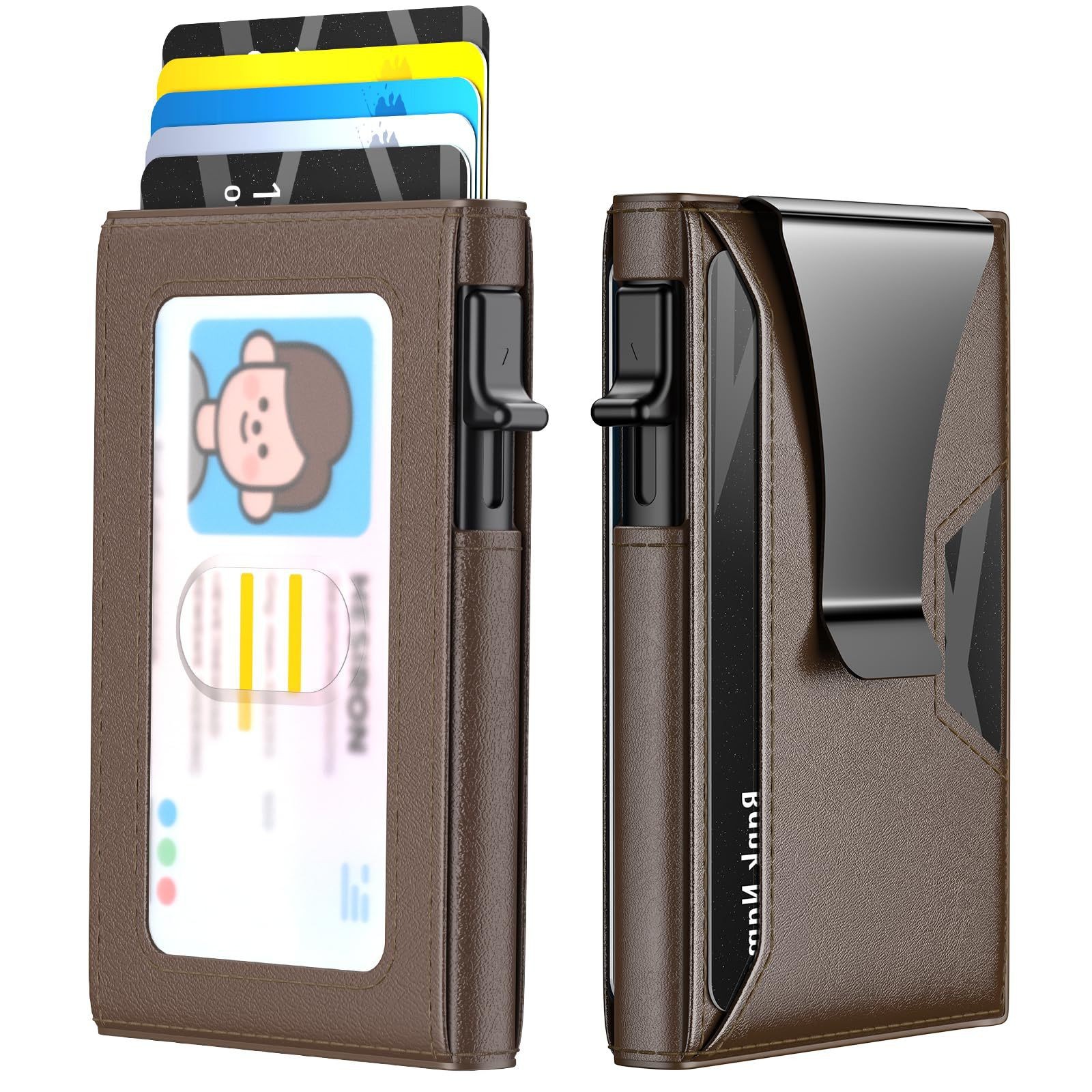 Cartera multifuncional portátil de Amazon multi-tarjeta de control de acceso tarjeta de identificación RFID antirrobo cepillo cartera hombre