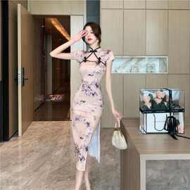 中国高级旗袍2026少女复古新款印花改良性感年轻气质中式连衣裙子