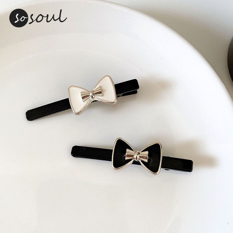 bow duckbill clip classic style 6cm small bowknot headdress black and white bow shredded hair bangs clip wholesale