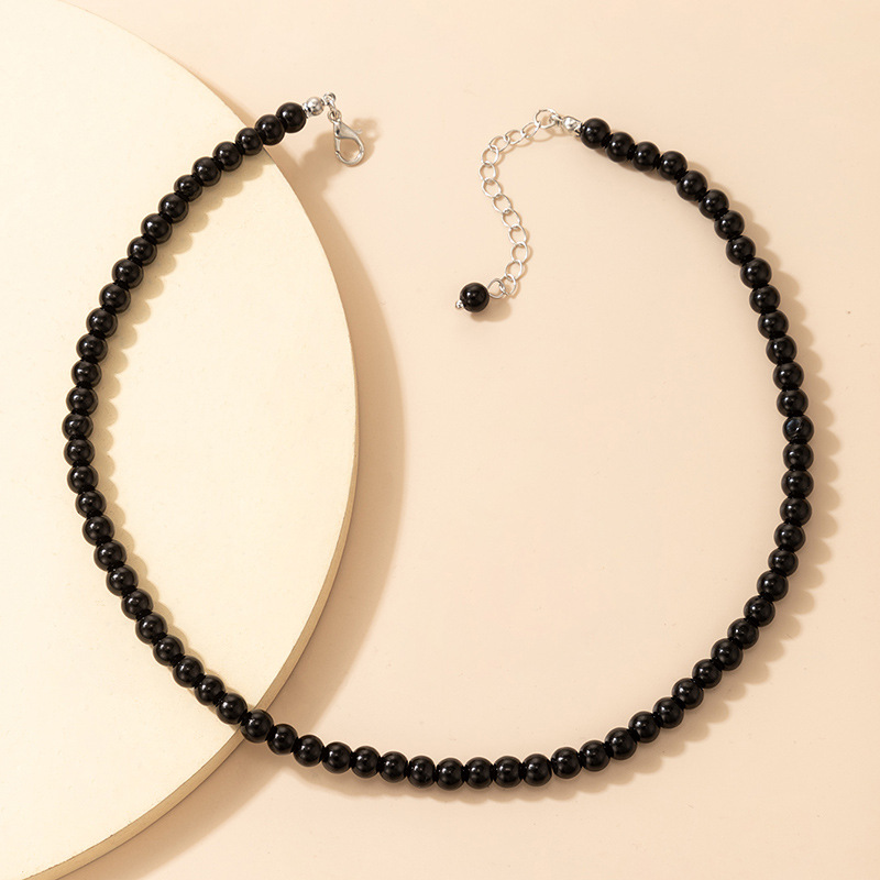 23g Weight Necklace Classification Geometric Pattern Unisex Gender Simple Style Style Fashion Jewelry Black Beaded Single Layer Necklace Geometric Bead Clavicle Chain 4