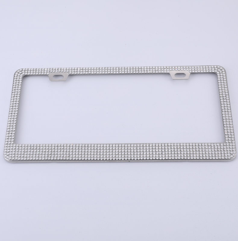 Other Rhinestone Metal Square Hole License Plate Frame US Canada Mexico (License plate holder/license plate holder) - white