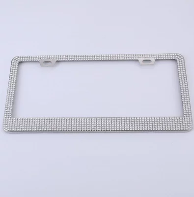 Fine Rhinestone Metal Square Hole License Plate Frame US Gauge Rhinestone License Plate Frame Water Canada USA Mexico License Plate Frame (License plate holder/license plate holder) - white