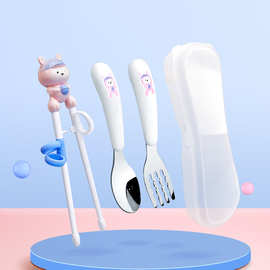 可爱儿童卡通学习筷勺子304餐具套装母婴用品批发宝宝训练筷子