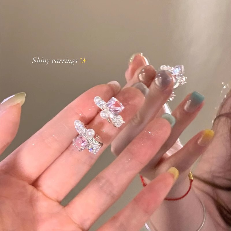 春夏超闪粉色方糖耳钉高级感轻奢气质珍珠耳饰女小众独特C圈耳环|undefined