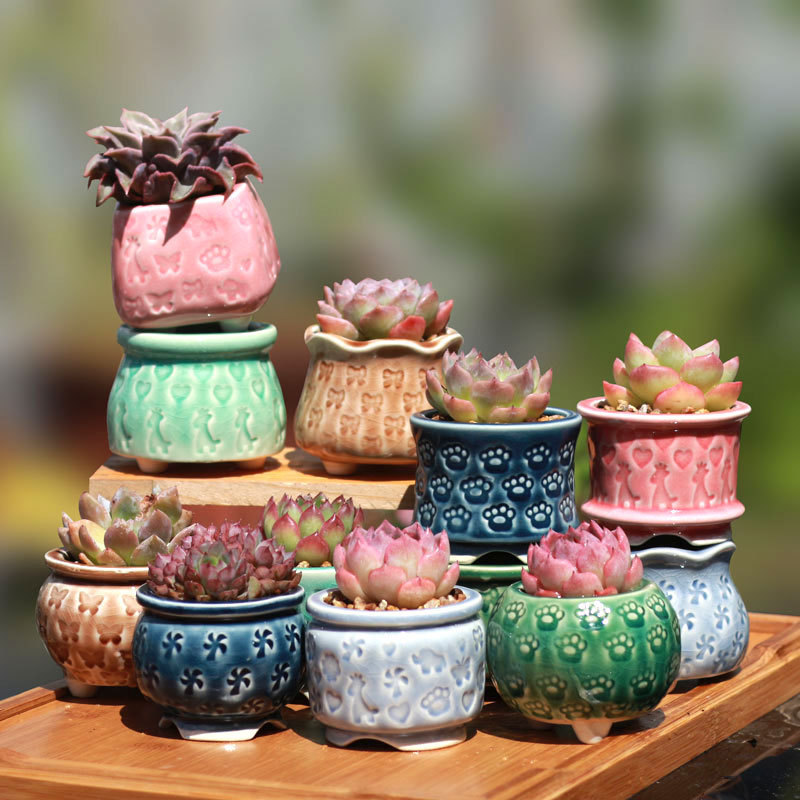 New Seal succulent flower pot ice crack glaze thumb pot Xiguang pot stoneware breathable small size pot creative handmade ceramic pot