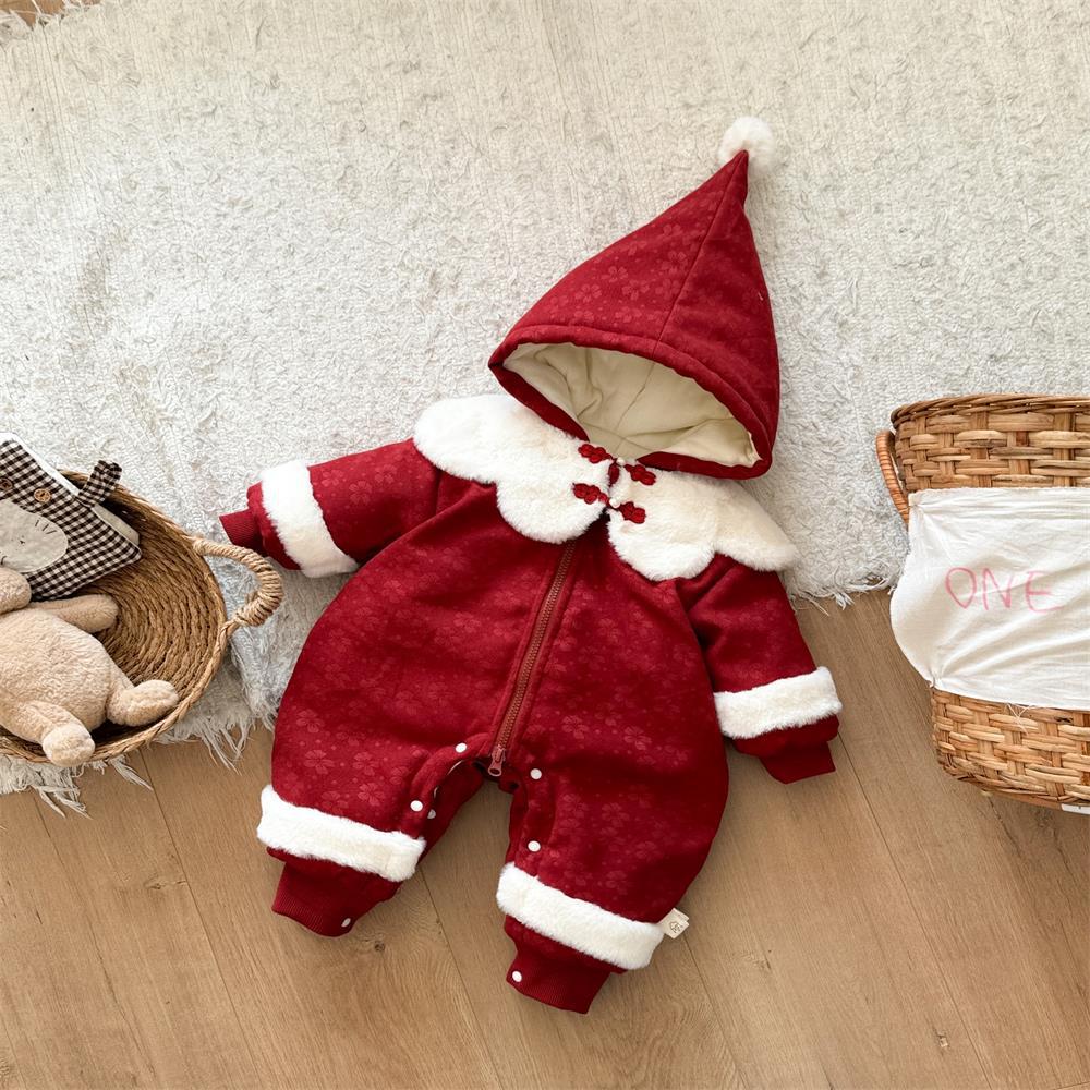 Ropa de invierno para bebés, estilo chino, acolchado festivo, estilo occidental, una pieza, ropa gruesa y cálida para bebés femeninos, ropa de año nuevo