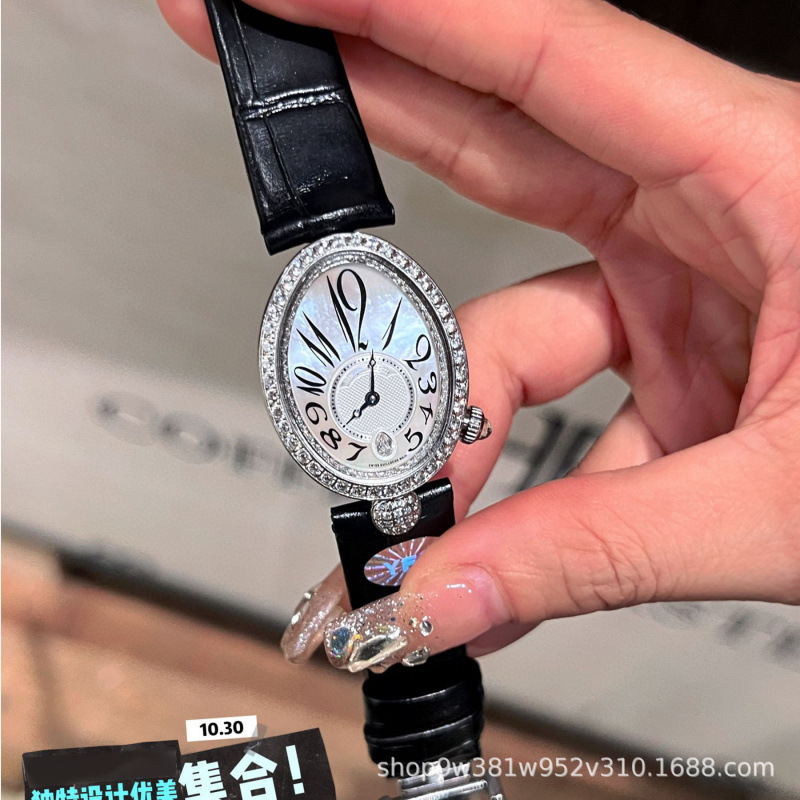 Popular Naples Egg-Shaped Quartz Watch Queen Watch Pebble Mother-Of-Pearl Dial Cowhide Strap Dropshipping