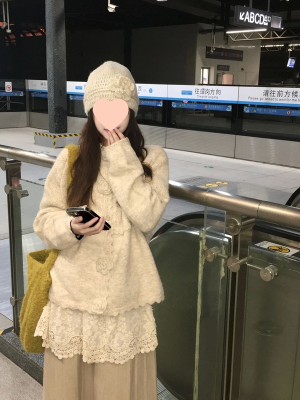 千金感套装开春甜美温柔系花朵毛衣开衫叠穿打底衫半身裙女一整套|undefined