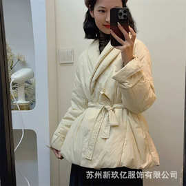 2025冬季新款浴袍式系带羽绒服女短款90白鸭绒韩版宽松外套