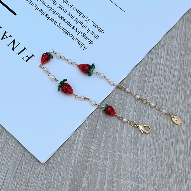 14g Weight Jewelry Set Classification cable chain Chain Type 1 Piece Quantity Daily Occasion natural stone, Enamel Glaze, Copper Material Strawberry Pattern All Seasons Season Women's Gender Plating Design Sweet Style Sweet Strawberry Natural Stone Enamel Glaze Copper Cable Chain Jewelry Set In Bulk 6