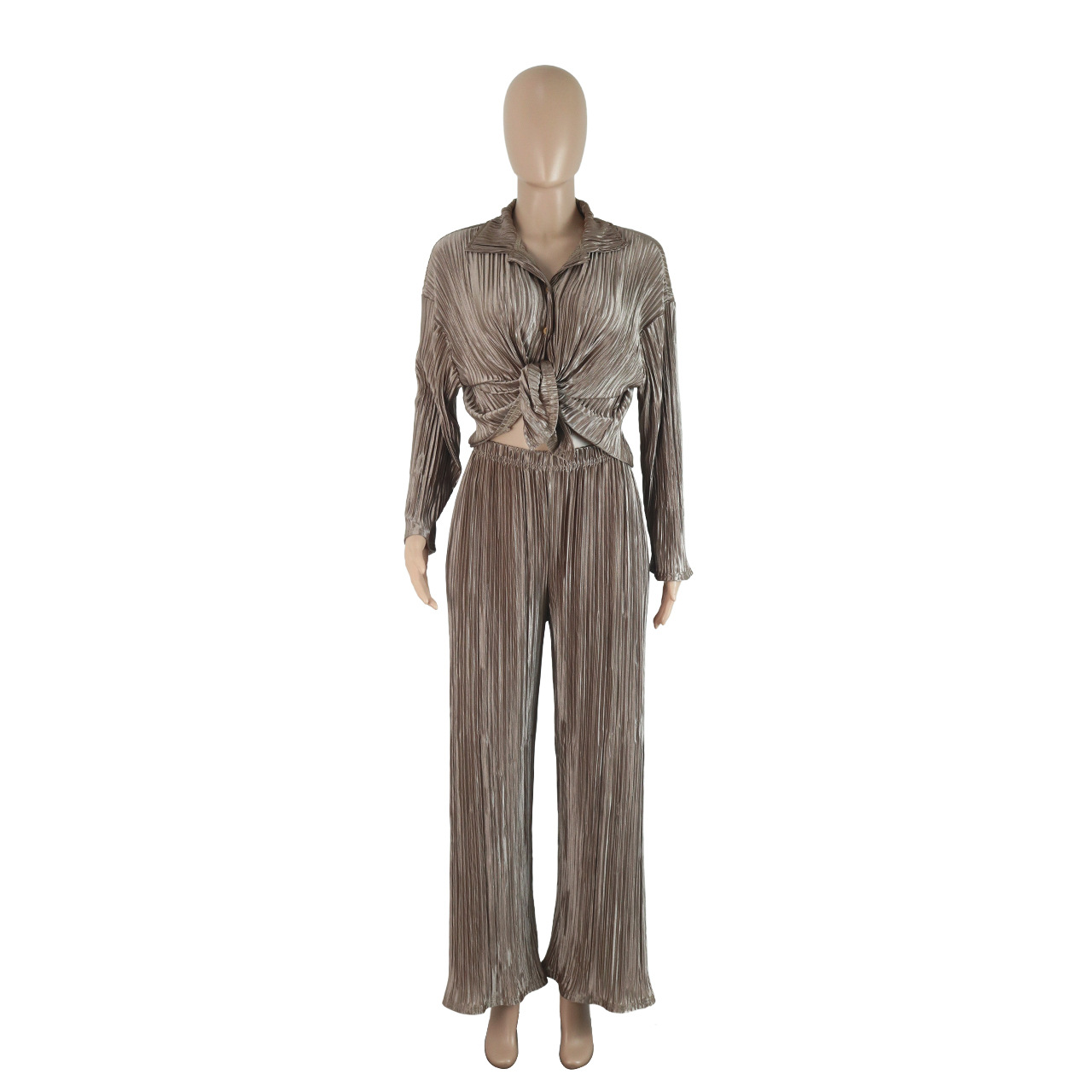 Women Clothing Autumn Winter Short Top Long Sleeve Pleated Sexy Casual sets