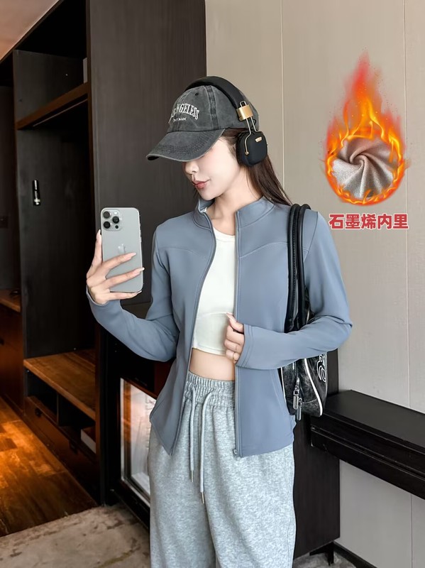 加绒加厚立领瑜伽衣外套女2025秋冬保暖修身显瘦长袖外穿防风上衣|undefined