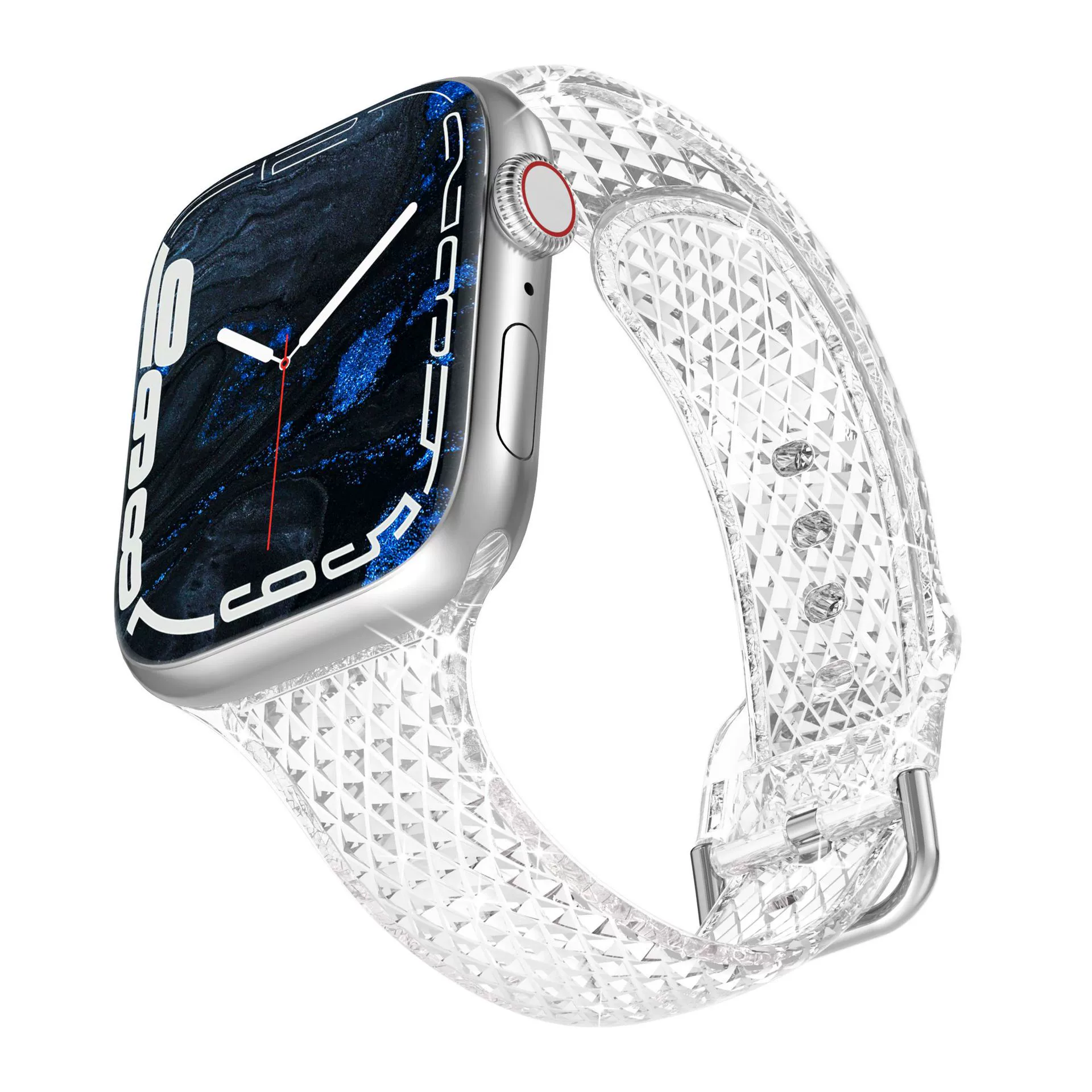 Подходит для Apple Watch ремешок Apple iWatch 1–10 поколение, S9, ромбовидный узор, тонкий TPU ремешок, прозрачный, женская модель