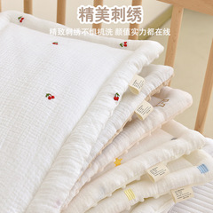 Newborn 100% Cotton Flat Pillow, Initial Baby Crepe Fabric Cartoon Embroidery Cotton Pillow Cushion for 0-12 Months Baby