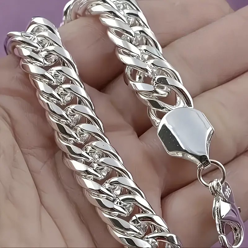 Cross-Border Popular Temu Hot-Selling Electroplated 925 Sterling Silver Horsewhip Chain Cuban Chain Elegant Party Gift Jewelry Bracelet Cross-Border Popular Temu Hot-Selling Electroplated 925 Sterling Silver Horsewhip Chain Cuban Chain Elegant Party Gift Jewelry Bracelet