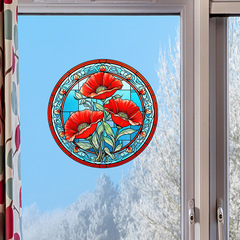 跨境新款植物花卉3D復古彩色靜電玻璃貼防鳥類撞擊窗戶靜態玻璃貼