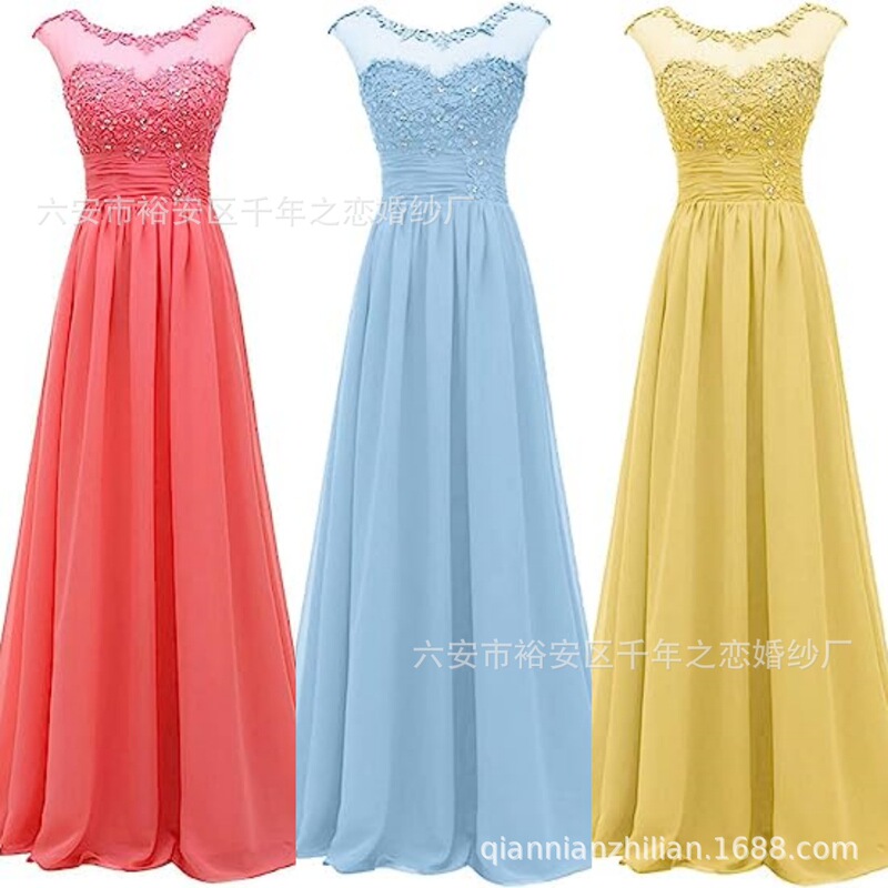 Foreign trade new sexy dress long evening dress chiffon bridesmaid dress beaded lace applique dress wholesale