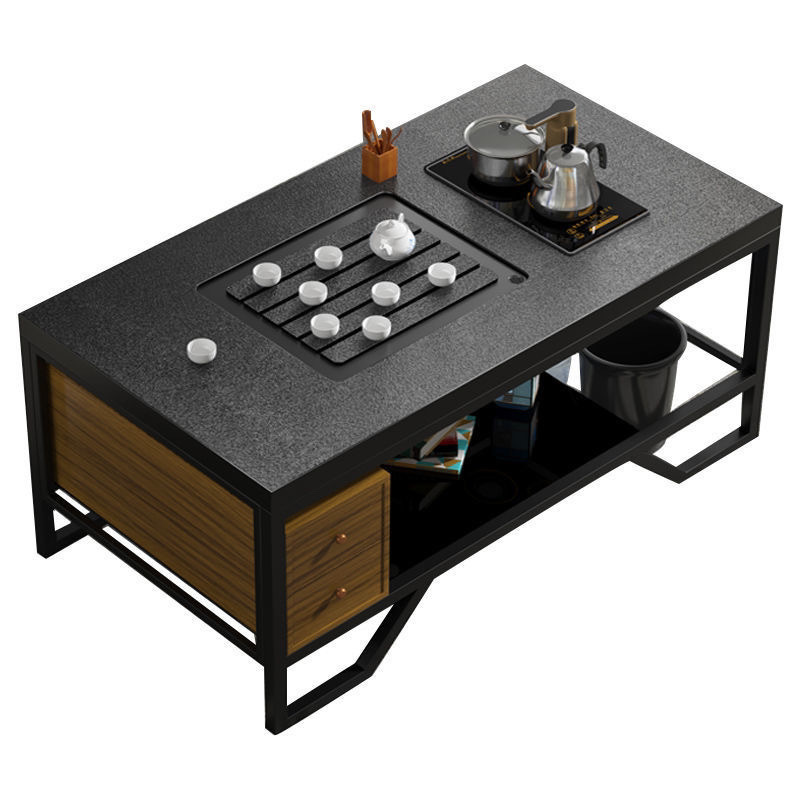 Mesa de té de piedra de fuego tabla de roca kung fu mesa de té de oficina sala de recepción comercial moderna combinación de mesa de té de piedra volcánica de hierro forjado