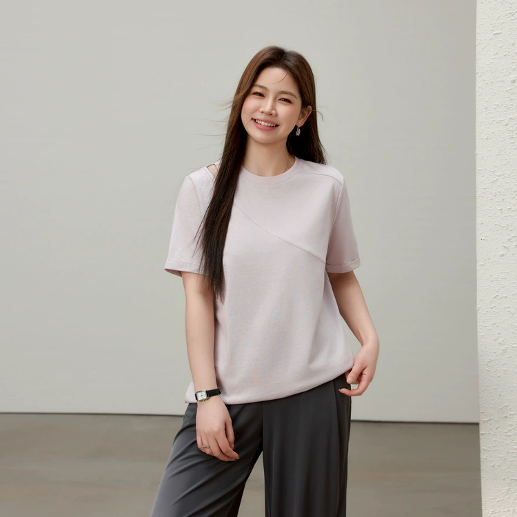 [City Light Oxygen] Льняная футболка из лиоцелла с полым разрезом Slim Show, большие размеры, толстые мм, летний новый стиль