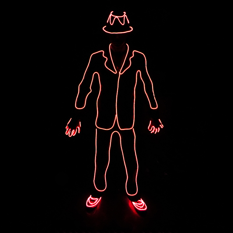 El luz fría MJ fluorescente danza rendimiento apoyos fluorescente danza traje ropa luminosa etapa rendimiento traje