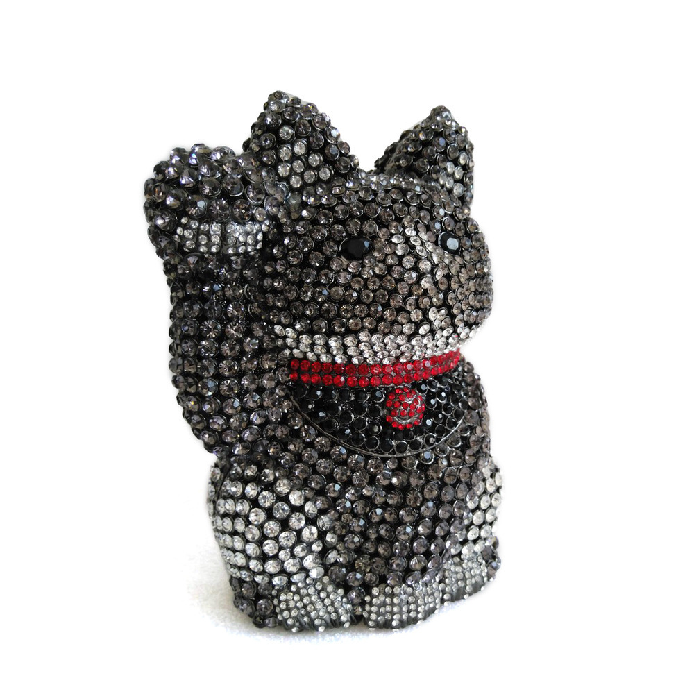 Seleccione estrictamente la bolsa de cena de diamantes de gato rico, bolsa de diamantes de metal hueco de dibujos animados para la fiesta de animales.