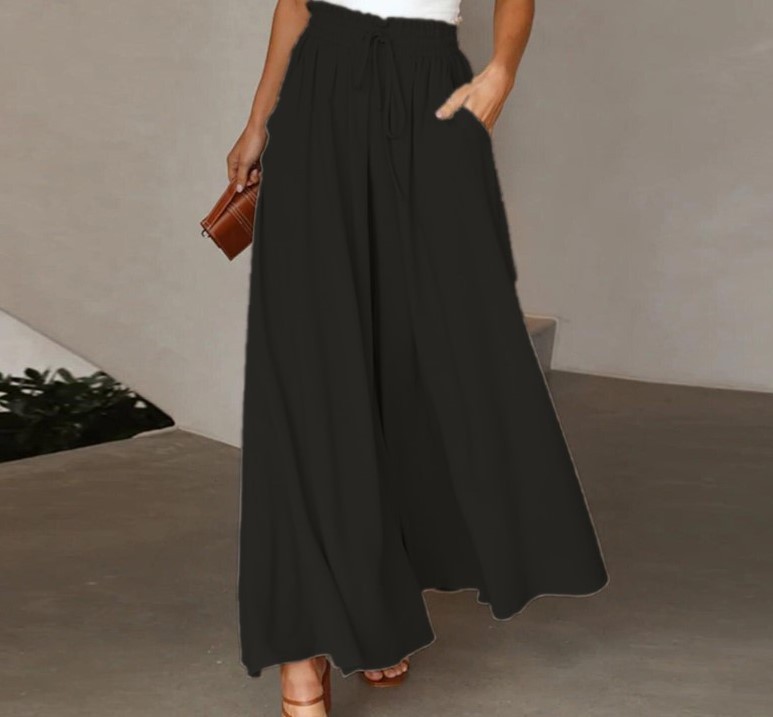 Women's Clothing Summer Wide Leg Trousers For Women High Waist Elastic Waistband Long Skirt Pants Design For Formal & Casual For Women_ecoleips.com