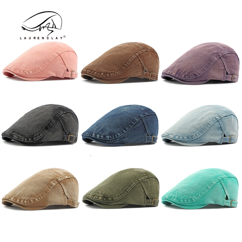 Sombrero de vaquero coreano de lavado de agua Boina de dama Inglés retro simple gorra de boca de pato gorra de algodón hombre